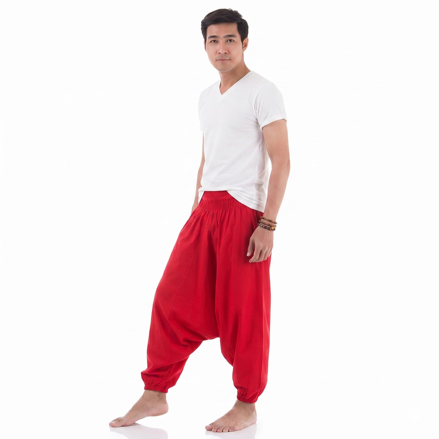 Sunset Red Men's Drop Crotch Harem Pants