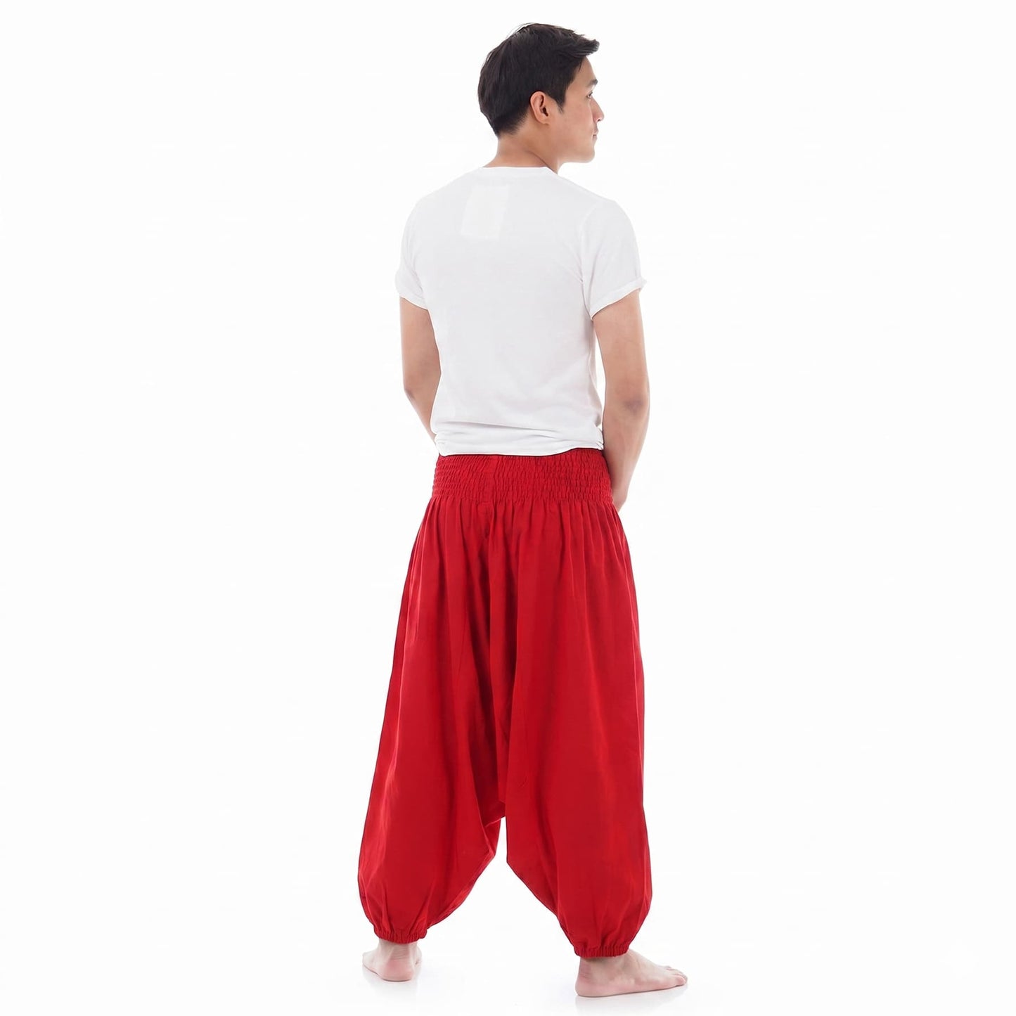 Sunset Red Men's Drop Crotch Harem Pants