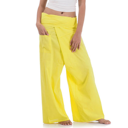 Close-up detail of Golden Sunshine women's Thai fisherman pants, handcrafted in Thailand from durable cotton.