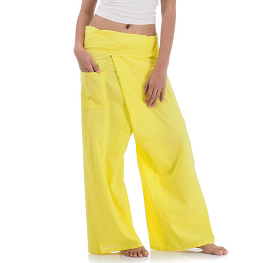 Close-up detail of Golden Sunshine women's Thai fisherman pants, handcrafted in Thailand from durable cotton.