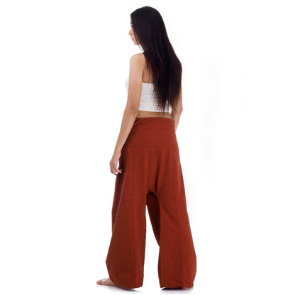 Back view of female model wearing Mango Tango women's Thai fisherman pants, showcasing the tied waist and flowing fabric.