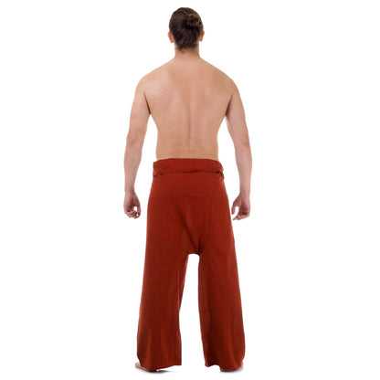 Back view of male model wearing Mango Tango men's Thai fisherman pants, showcasing the tied waist and flowing fabric.