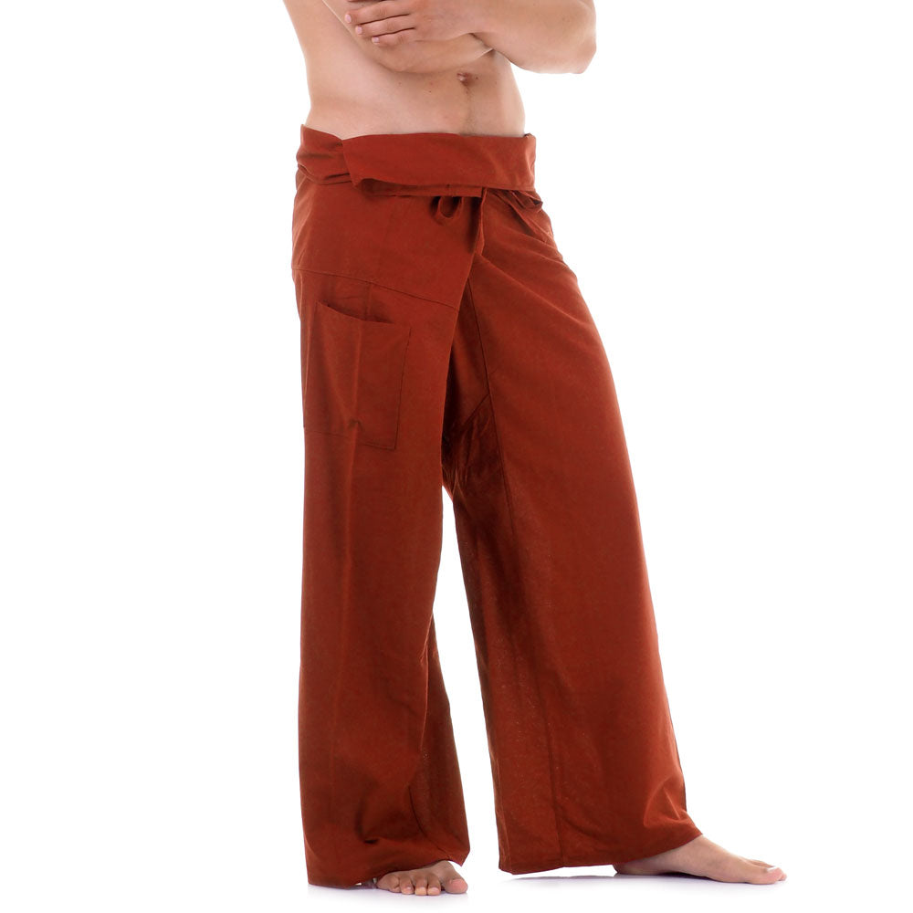 Close-up detail of Mango Tango men's Thai fisherman pants, handcrafted in Thailand from durable cotton.