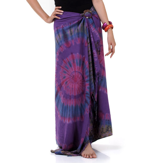 Detailed close-up of the Magic Purple Tie Dye Sarong Phangan with mystical purple batik textures.