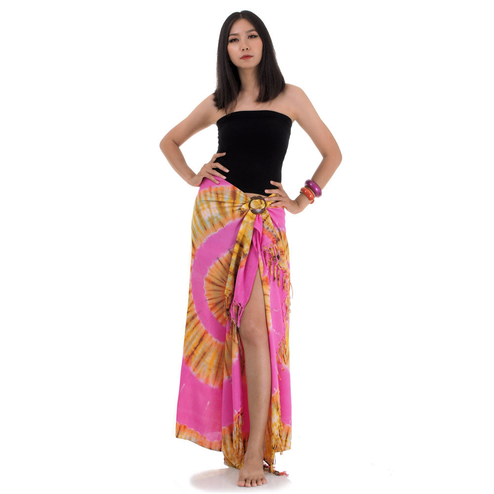 Front view of the Rose Tie Dye Sarong Phangan, a fashionable summer companion in free size.