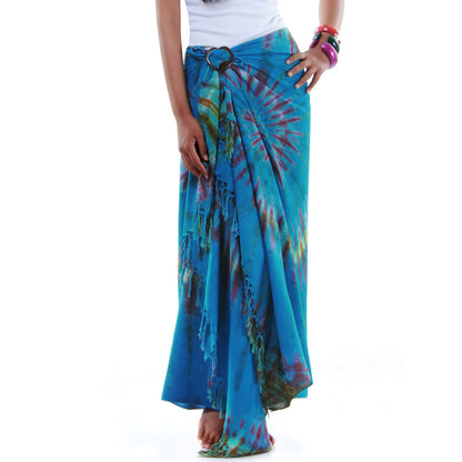 Close-up of the Ocean Blue Tie Dye Sarong Phangan with deep blue, ocean-inspired batik patterns.