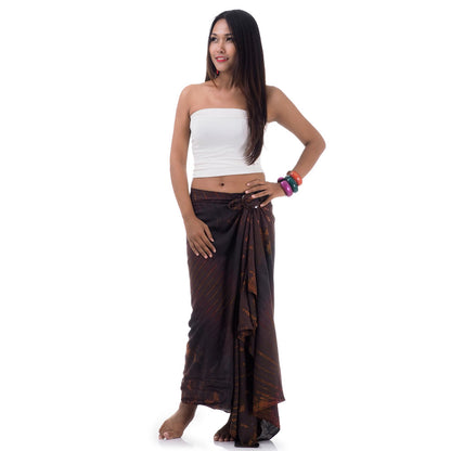 Front view of the Phi Phi Brown Tie Dye Sarong Serenity, perfect as a stylish cover-up or casual wrap skirt.