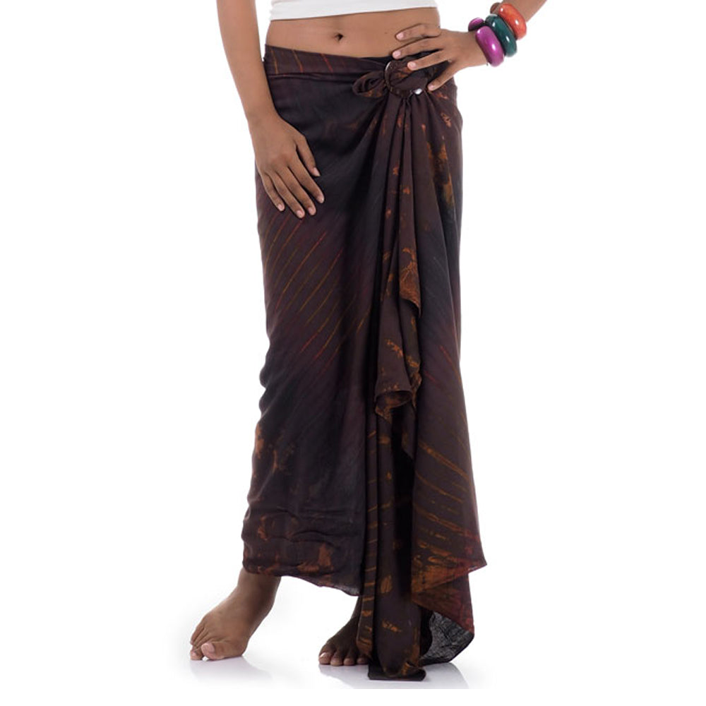 Detailed close-up of the Phi Phi Brown Tie Dye Sarong Serenity, featuring warm, earthy handcrafted batik tones.
