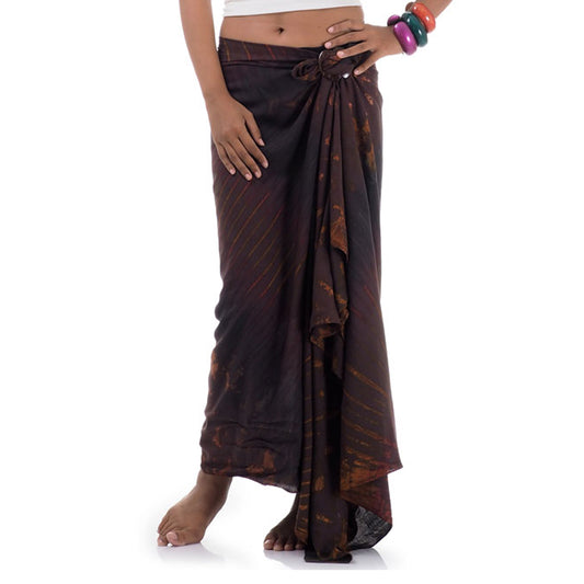 Detailed close-up of the Phi Phi Brown Tie Dye Sarong Serenity, featuring warm, earthy handcrafted batik tones.