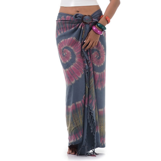 Close-up of the Gray Tie Dye Sarong Samui, showcasing the sophisticated monochromatic handcrafted batik patterns.