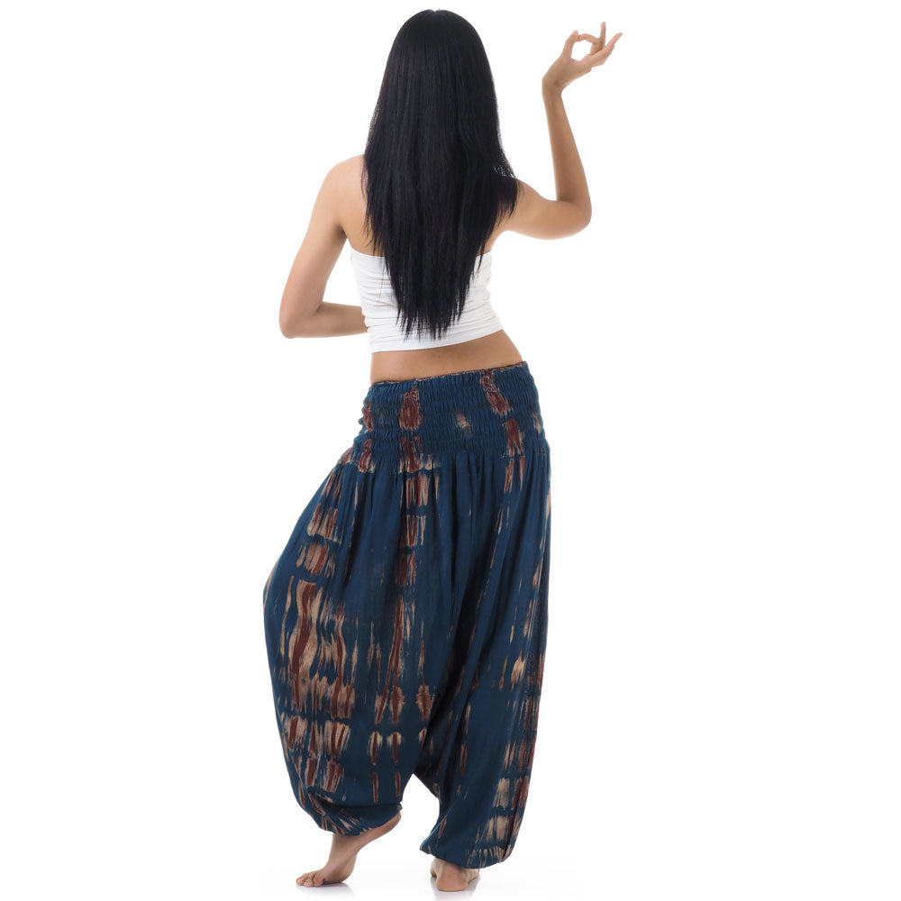 Back view of green handmade tie dye jumpsuit, comfortable ethnic wear.