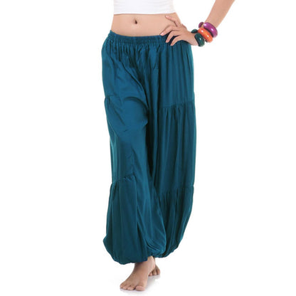 Close-up of a turquoise women Thai harem yoga pants