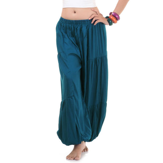 Close-up of a turquoise women Thai harem yoga pants