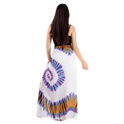 Back view of the White Tie Dye wrap skirt Phangan focusing on the hand-dyed pattern details.