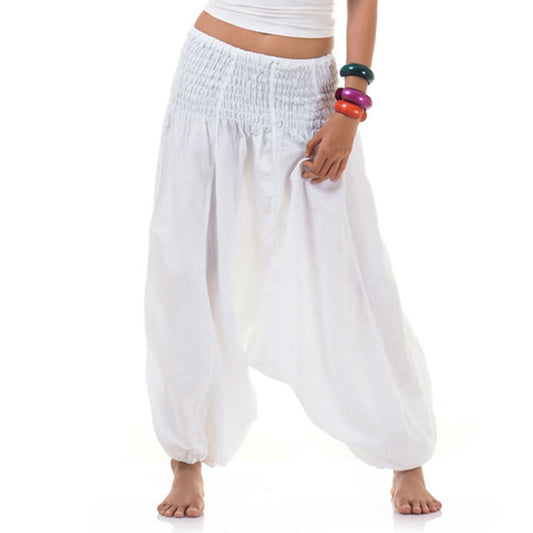 Close-up of a white thai 2-in-1 jumpsuit harem pants