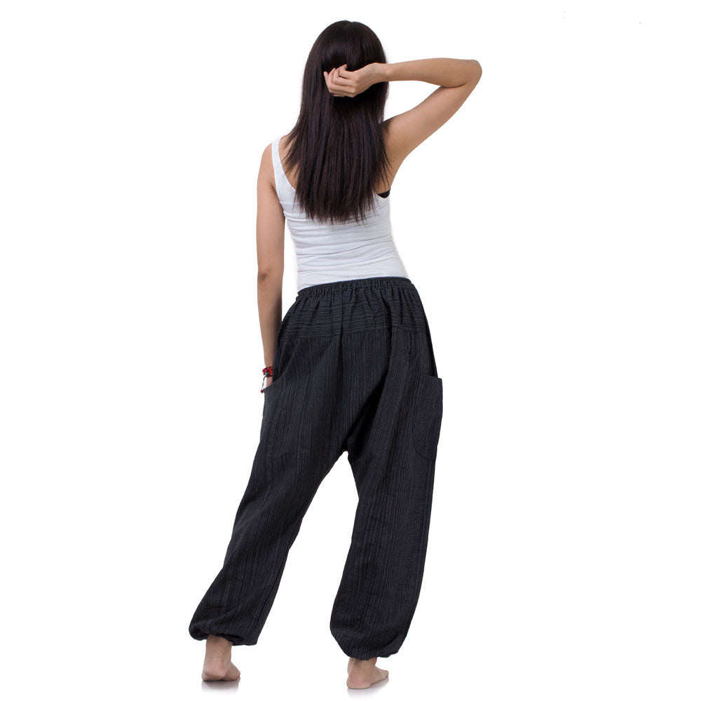 Back view of the Black Sand pinstripe pants, perfect for casual outings or relaxation.