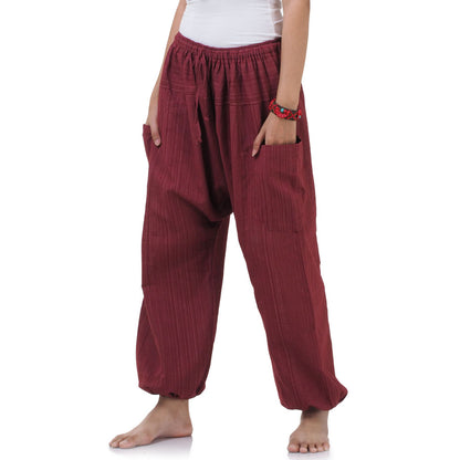 Close-up of the rich Sunset Maroon pinstripe fabric, handcrafted with love in Thailand.