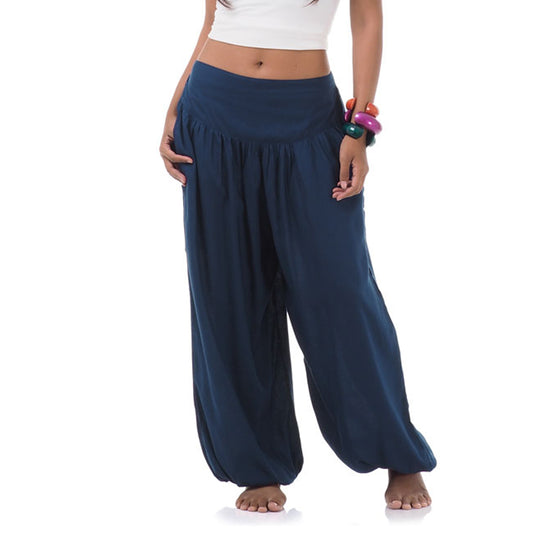 Detail of moonlight blue Thai harem pants, handmade exotic nature color.