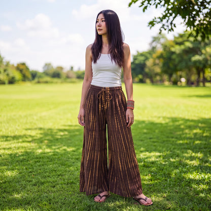 Earthy Brown Tie Dye Hippie Pants Palazzo Cut