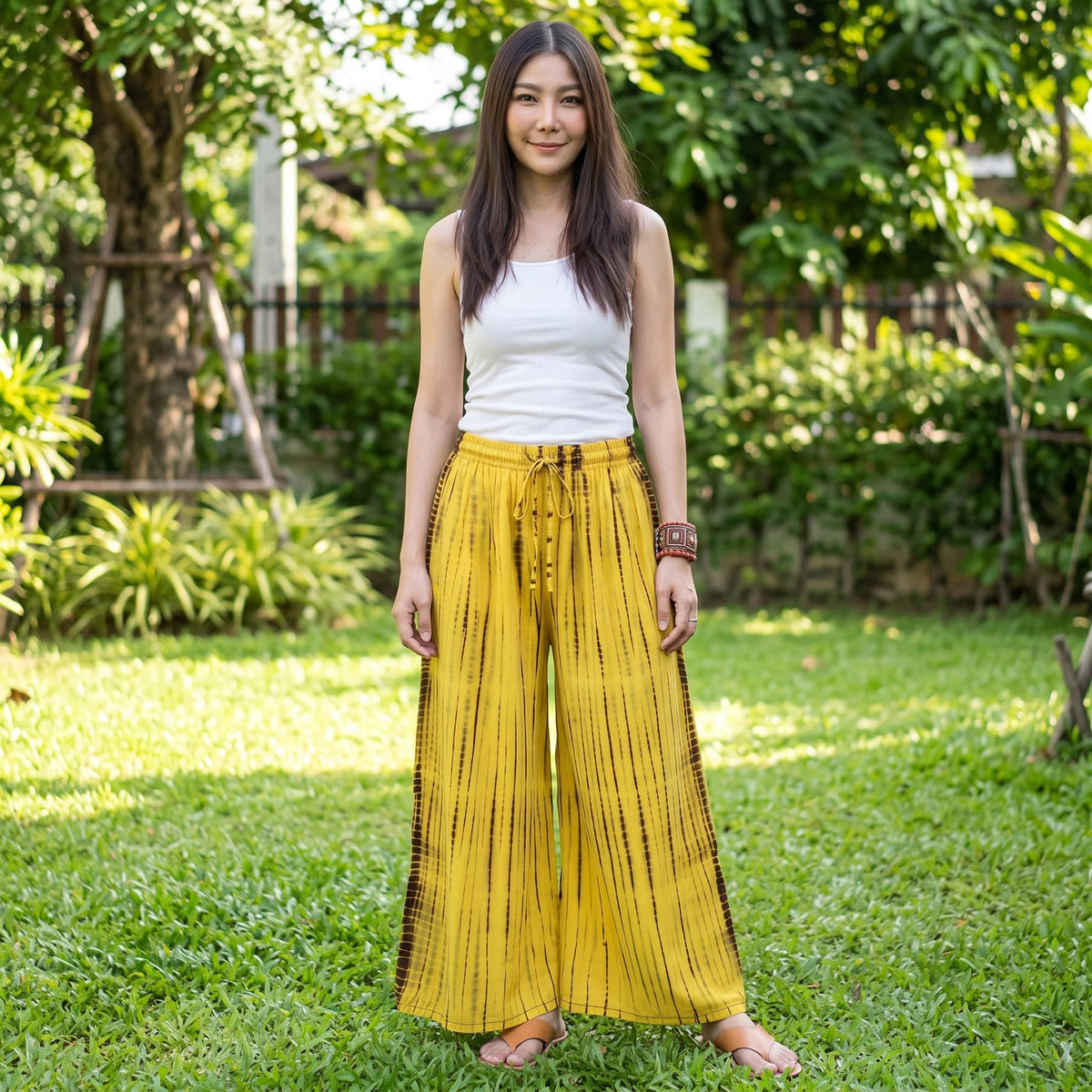 Sunshine Yellow Palazzo Pants Boho Hippie Tie Dye