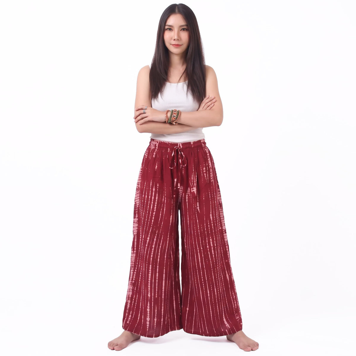 Vibrant Red Hippie Tie Dye Palazzo Wide Leg Pants