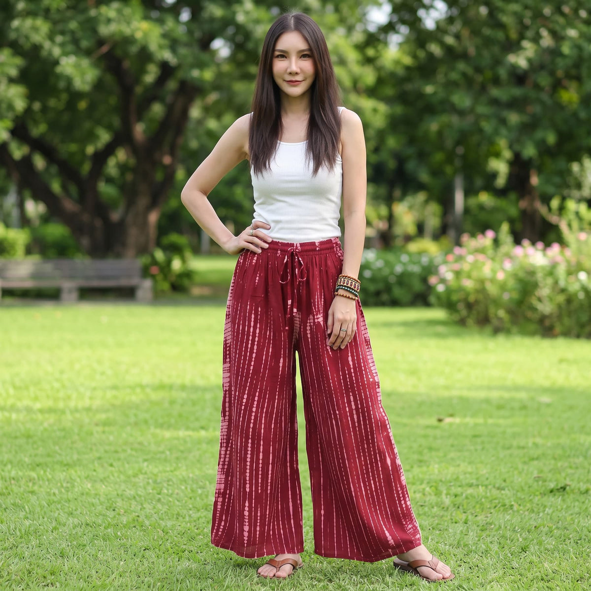Vibrant Red Hippie Tie Dye Palazzo Wide Leg Pants