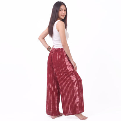 Vibrant Red Hippie Tie Dye Palazzo Wide Leg Pants