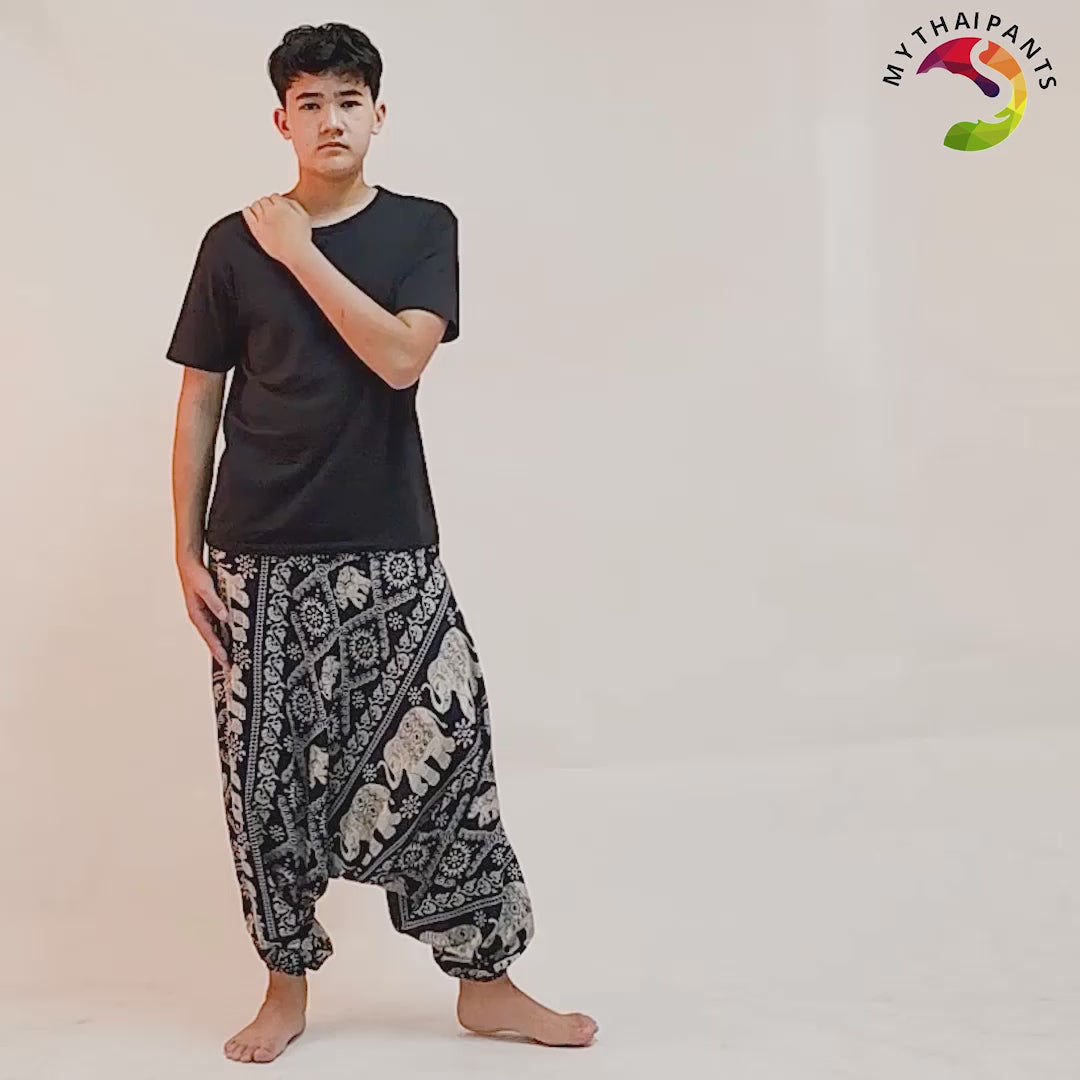Men Drop Crotch Elephant Harem Pants Blue – My Thai Pants